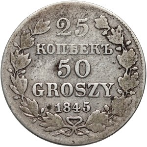 Ruské dělení, Mikuláš I., 25 kopějek = 50 grošů 1845 MW, Varšava