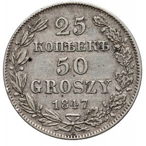 Zabór rosyjski, Mikołaj I, 25 kopiejek = 50 groszy 1847 MW, Warszawa