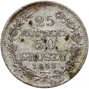 Zabór rosyjski, Mikołaj I, 25 kopiejek = 50 groszy 1848 MW, Warszawa