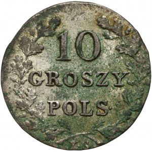 Powstanie Listopadowe, 10 groszy 1831 KG, Warszawa - nogi orła krzywe, wąska korona, dwie małe gałązki nad wiązaniem wieńca