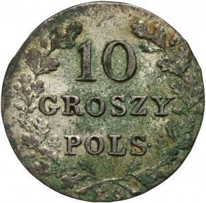 Novembrové povstanie, 10 groszy 1831 KG, Varšava - orlie nohy pokrčené, úzka koruna, dve malé vetvičky nad viazaním venca