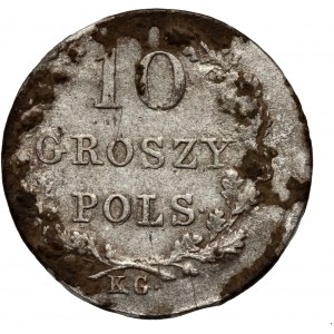 Novembrové povstanie, 10 groszy 1831 KG, Varšava - pokrčené nohy orla, široká koruna, žaluď vľavo nad viazaním venca
