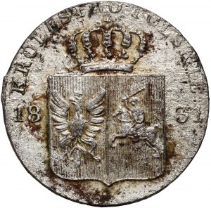 Listopadové povstání, 10. groš 1831 KG, Varšava - pokrčené nohy orla, široká koruna, vlevo nad věncem vazba žaludu.