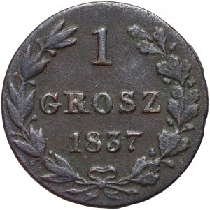 Russische Teilung, Nikolaus I., Pfennig 1837 MW, Warschau - St. Georg ohne Mantel, Adler mit schmalem Schwanz