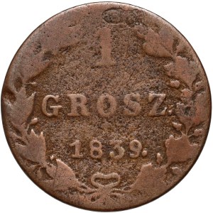 Kongresové kráľovstvo, Mikuláš I., 1 halier 1839 MW, Varšava - bodky za dátumom aj za GROSZ