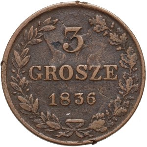 Partage russe, Nicolas Ier, 3 pennies 1836 MW, Varsovie
