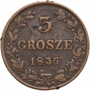 Partizione russa, Nicola I, 3 penny 1836 MW, Varsavia