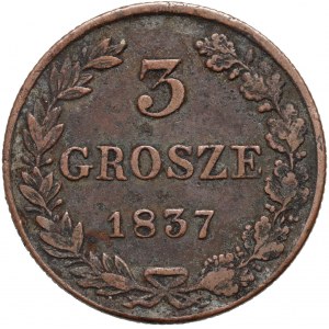 Zabór rosyjski, Mikołaj I, 3 grosze polskie 1837 MW, Warszawa