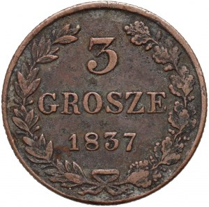 Partizione russa, Nicola I, 3 grosze polacche 1837 MW, Varsavia