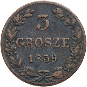 Ruské dělení, Mikuláš I., 3 groše 1839 MW, Varšava - rovný orlí ocas