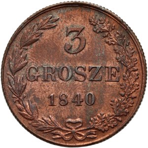 Russische Teilung, Nikolaus I., 3 grosze 1840 MW, Warschau