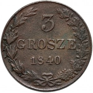 Partition russe, Nicolas Ier, 3 pennies 1840 MW, Varsovie - forme différente du numéro 4