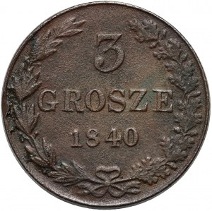 Russische Teilung, Nikolaus I., 3 Pfennige 1840 MW, Warschau - unterschiedliche Form der Nummer 4