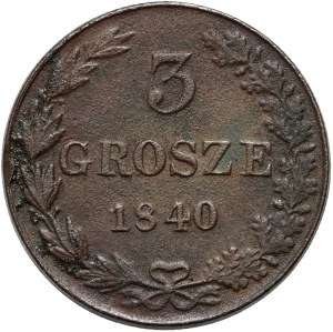 Partition russe, Nicolas Ier, 3 pennies 1840 MW, Varsovie - forme différente du numéro 4
