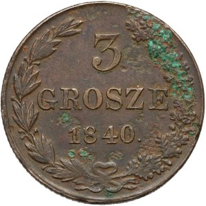 Partition russe, Nicolas Ier, 3 pennies 1840 MW, Varsovie - point après la date