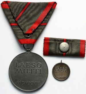 Rakousko, Karel I., Medaile raněného za 1 zranění, s miniaturou a stuhou