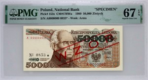 PRL, 50000 zloty 1.12.1989, MODELLO, n. 0853, serie A