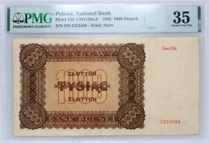 Polská lidová republika, 1000 zlotých 1945, vzácná náhradní série Dh