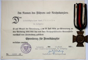 Allemagne, Troisième Reich, Croix d'honneur 1914-1918, décernée en 1935