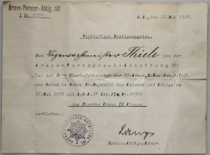 Německo, Německé císařství, předběžný dokument pro udělení Železného kříže 2. třídy 1918