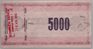 Cestovní šek NBP na 5000 zlotých, Praha, 1990