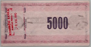 Chèque de voyage NBP de 5000 zlotys, Prague, 1990