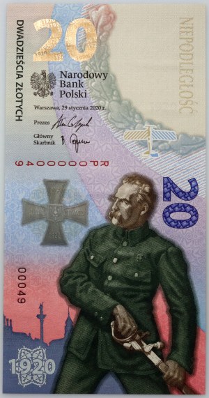 III RP, 20 złotych, 29.01.2020, Bitwa Warszawska 1920 - Józef Piłsudski, seria RP, niski numer - RP0000049