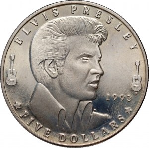 Marshallove ostrovy, 5 USD 1993 R, Elvis Presley, Prooflike