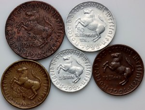 Niemcy, Westfalia, zestaw monet z lat 1921-1923, (5 sztuk)