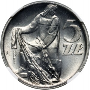 Volksrepublik Polen, 5 Zloty 1960, Fischer, leichte Drehung