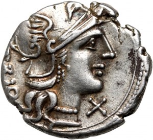 Rímska republika, Cn. Lucretius Trio 136 pred Kr., denár, Rím