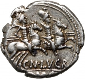 Rímska republika, Cn. Lucretius Trio 136 pred Kr., denár, Rím