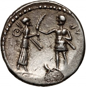 Repubblica Romana, Gneo Pompeo il Giovane 48-45 a.C., denario, Cordova