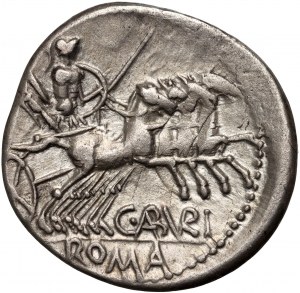 Římská republika, M. Aburius Geminus 132 př. n. l., denár, Řím