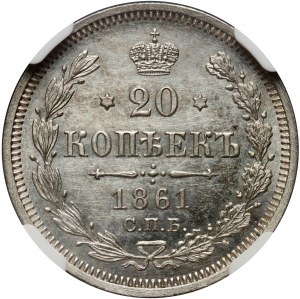 Rusko, Alexandr II, 20 kopějek 1861 СПБ-ФБ, Petrohrad