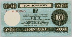 PRL, buono merce da 1 centesimo, Pekao, 1.10.1979, serie HL