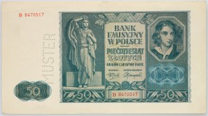 General Government, 50 zloty 1.08.1941, series B, perforation MUSTER