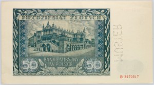 Generálna vláda, 50 zlotých 1.08.1941, séria B, perforácia MUSTER