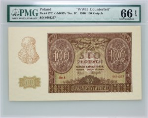 General Government, 100 zloty 1.03.1940, series B, counterfeit ZWZ