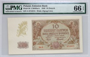 Allgemeine Regierung, 10 Zloty 1.03.1940, seltene Serie A