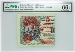 II RP, 5 groszy 28.04.1924, Ticket pass, moitié gauche
