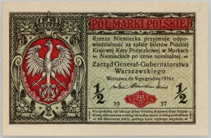 Generalgouvernement, 1/2 polnische Marke 9.12.1916, General, Serie B