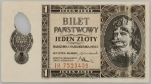 II RP, 1 zloty 1.10.1938, IL series, PERFORATION, ERROR OF PRINTING