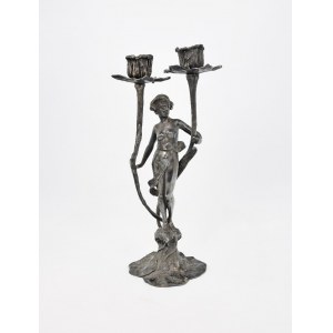 Art Nouveau double arm candlestick with the figure of a naked woman