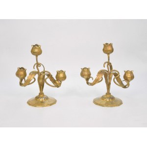 ORIVIT COMPANY, Pair of Art Nouveau candle holders in the shape of a bunch of poppies