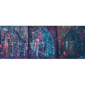 Dawid MASIONEK (nar. 1994), Brána katedrály Notre Dame, triptych, 2023