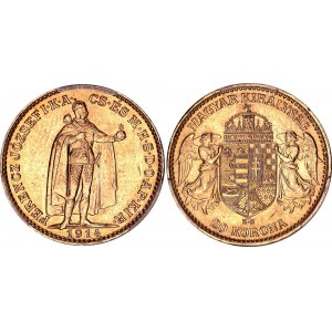 Hungary 20 Korona 1914 KB Bosnian Arms NGC MS64 Top Pop