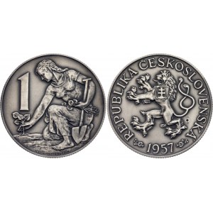 Czech Republic 1 Koruna 1957 Dated - Silver