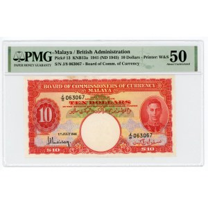 Malaya 10 Dollars 1941 (1945) (ND) PMG 50