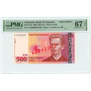 Lithuania 500 Litu 2000 Specimen PMG 67 EPQ Superb Gem UNC